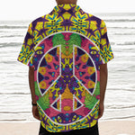 Psychedelic Hippie Peace Sign Print Textured Short Sleeve Shirt
