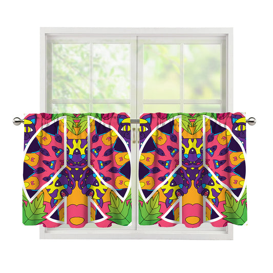 Psychedelic Hippie Peace Sign Print Tier Curtains