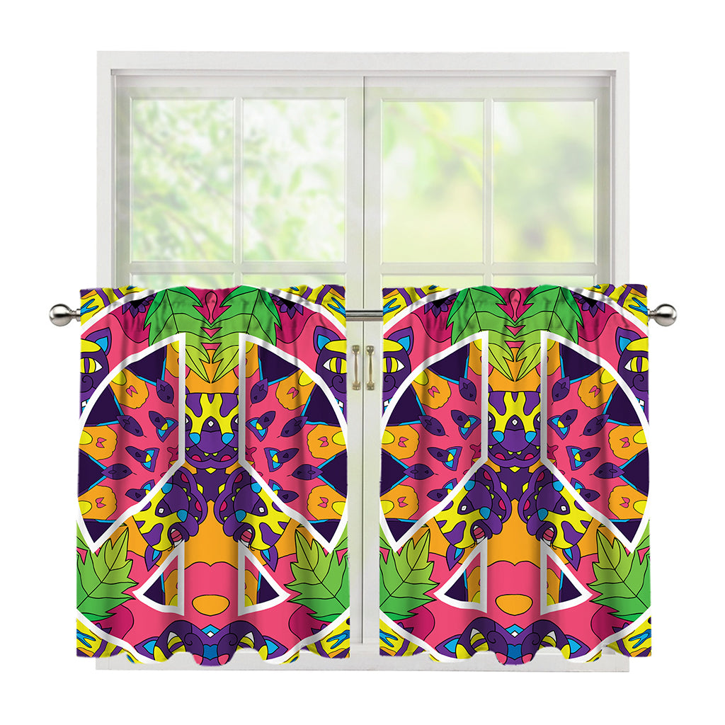 Psychedelic Hippie Peace Sign Print Tier Curtains