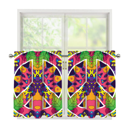 Psychedelic Hippie Peace Sign Print Tier Curtains