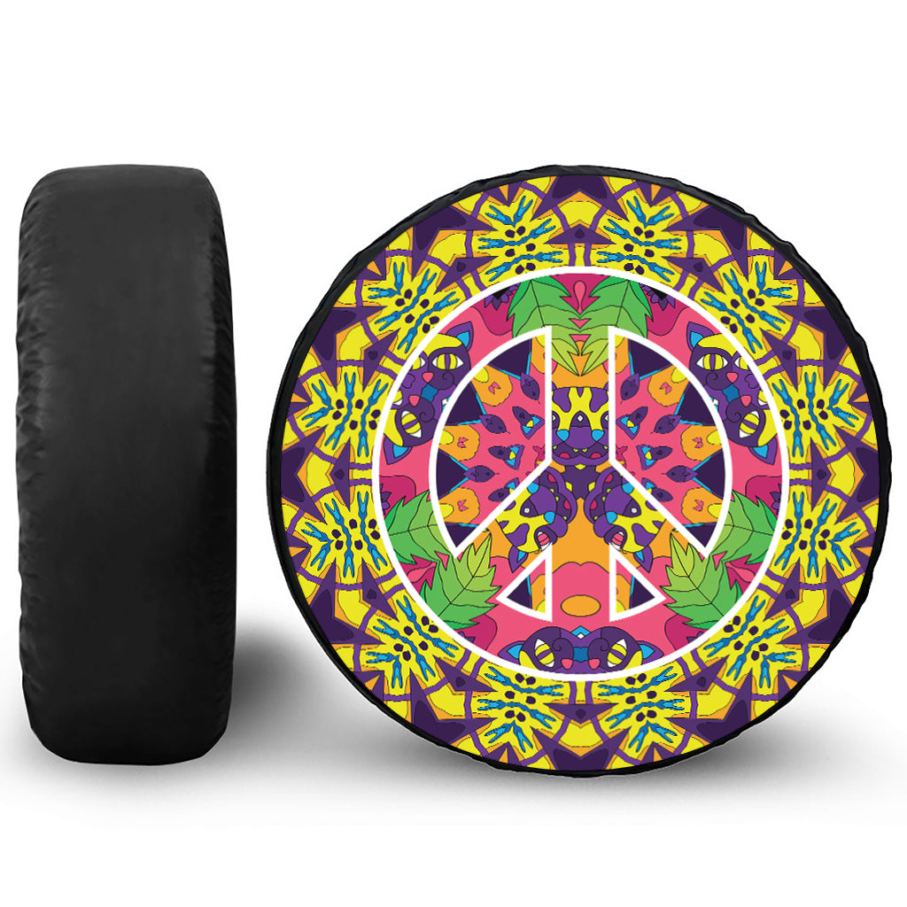 Psychedelic Hippie Peace Sign Print Tire Cover