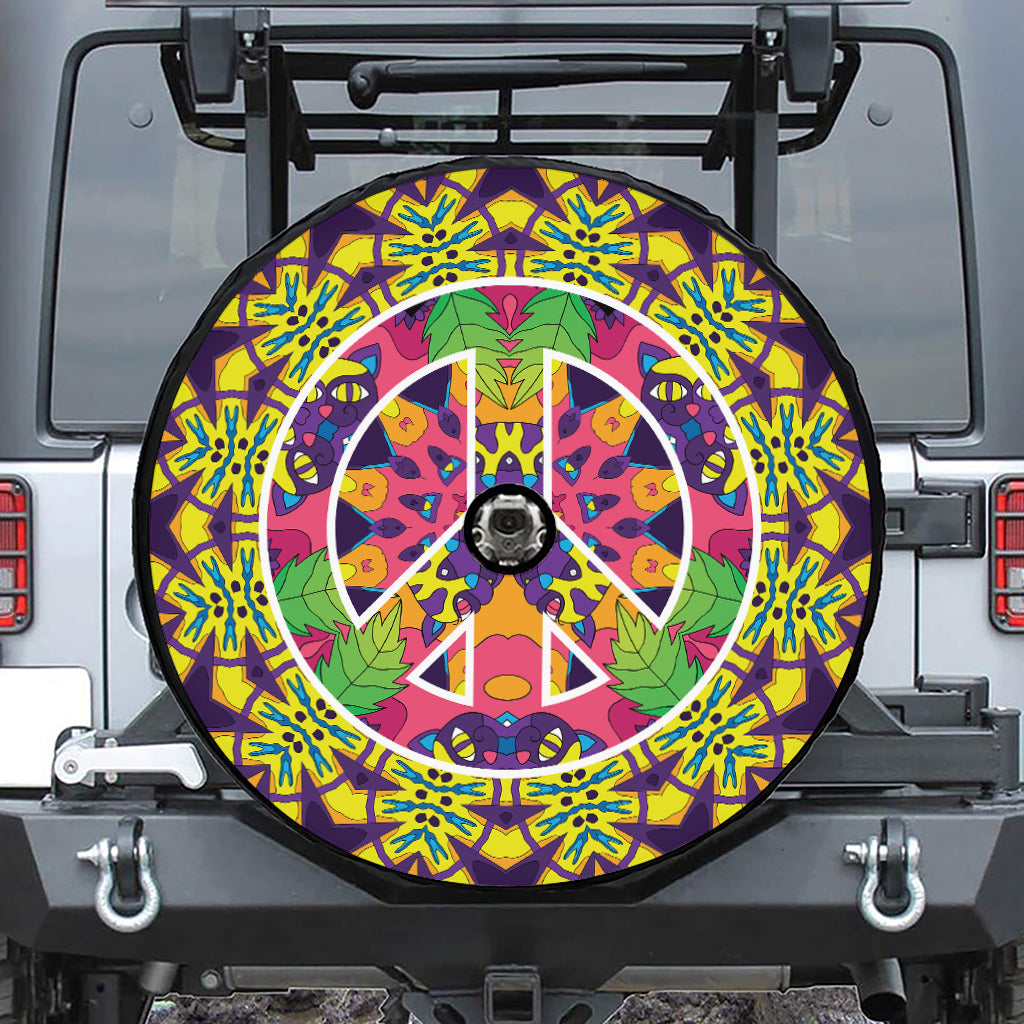 Psychedelic Hippie Peace Sign Print Tire Cover With Camera Hole