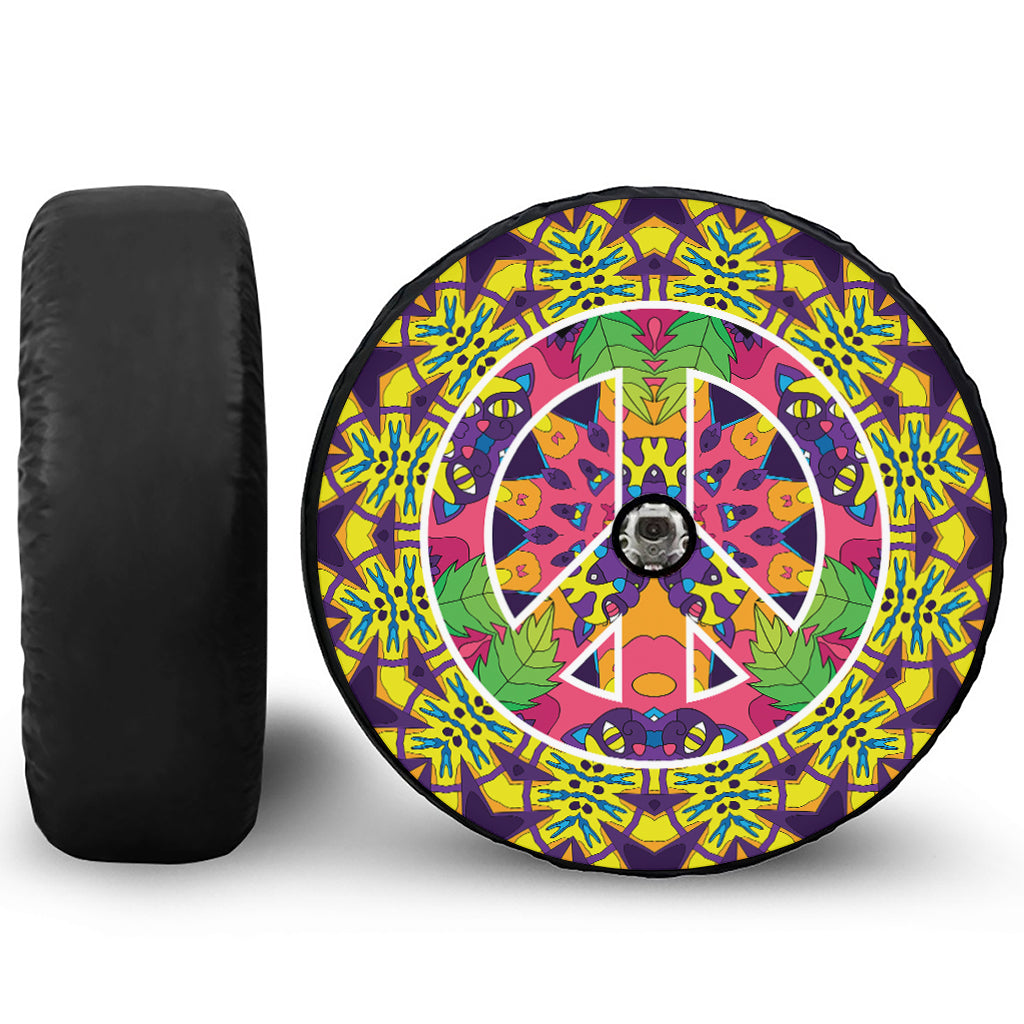 Psychedelic Hippie Peace Sign Print Tire Cover With Camera Hole