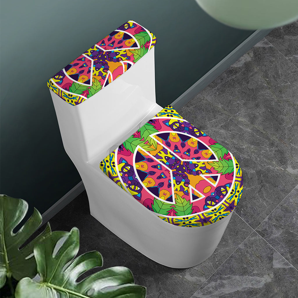 Psychedelic Hippie Peace Sign Print Toilet Lid And Tank Cover Set