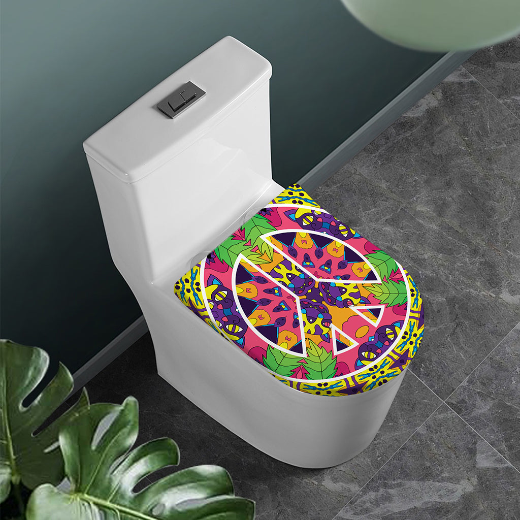 Psychedelic Hippie Peace Sign Print Toilet Lid Cover
