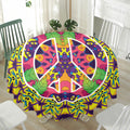 Psychedelic Hippie Peace Sign Print Waterproof Round Tablecloth