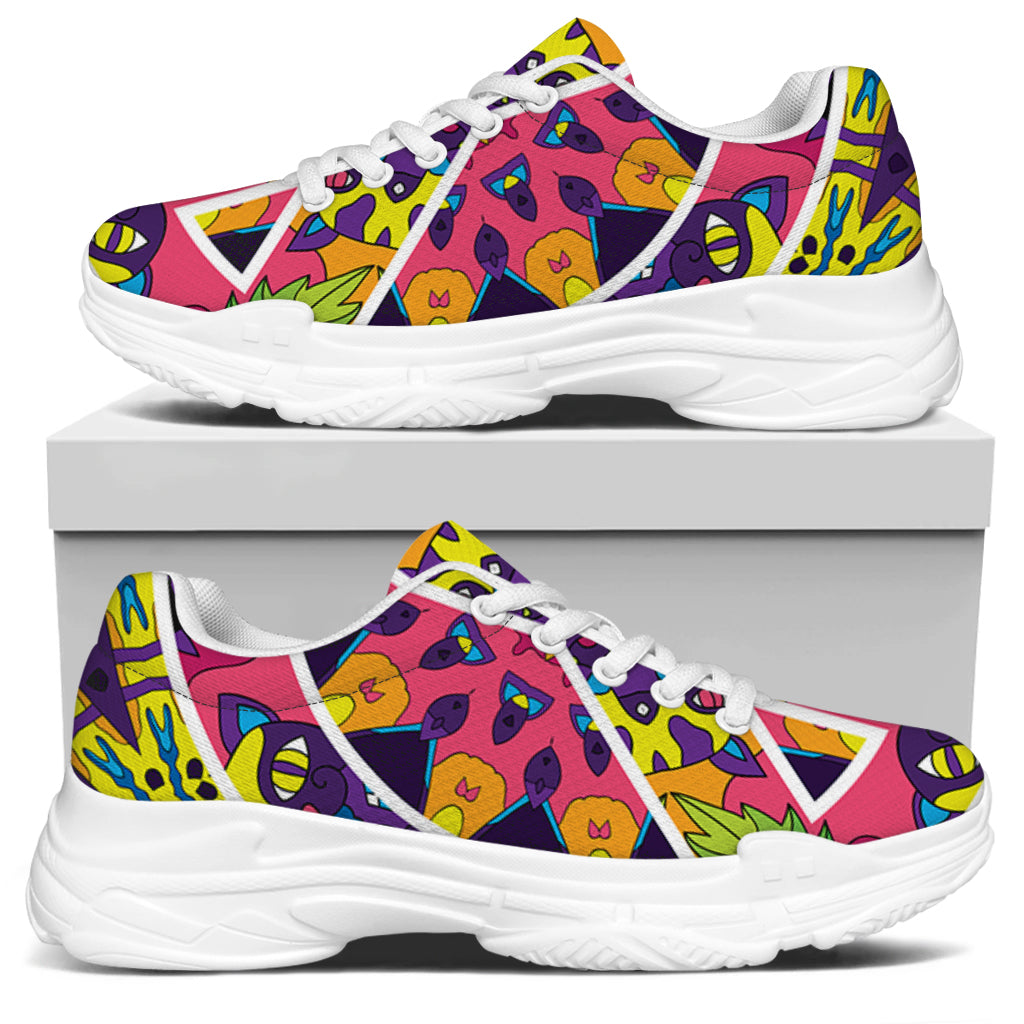 Psychedelic Hippie Peace Sign Print White Chunky Shoes
