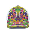 Psychedelic Hippie Peace Sign Print White Mesh Trucker Hat