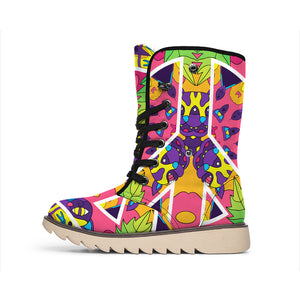 Psychedelic Hippie Peace Sign Print Winter Boots