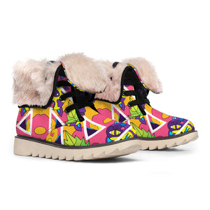 Psychedelic Hippie Peace Sign Print Winter Boots