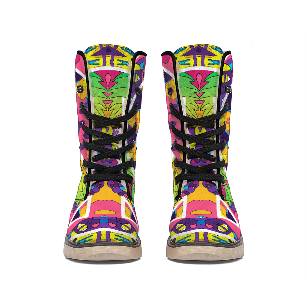 Psychedelic Hippie Peace Sign Print Winter Boots