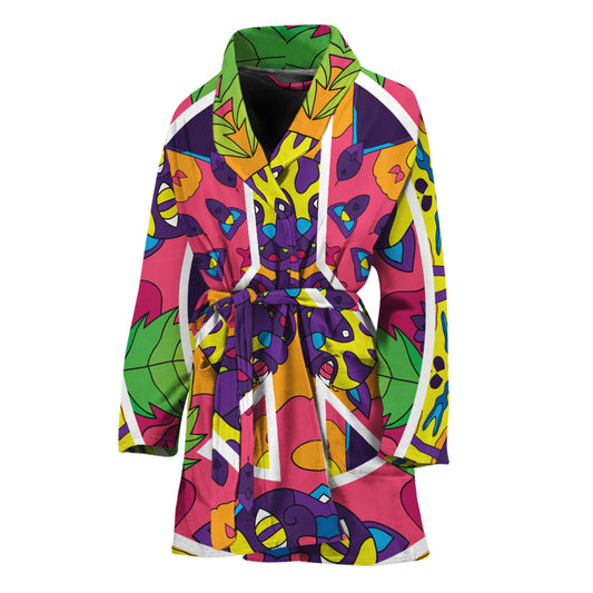 Psychedelic Hippie Peace Sign Print Women's Bathrobe