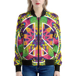 Psychedelic Hippie Peace Sign Print Women's Bomber Jacket