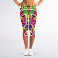 Psychedelic Hippie Peace Sign Print Women's Capri Leggings