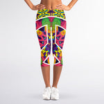 Psychedelic Hippie Peace Sign Print Women's Capri Leggings