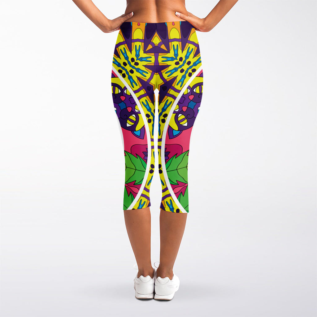 Psychedelic Hippie Peace Sign Print Women's Capri Leggings