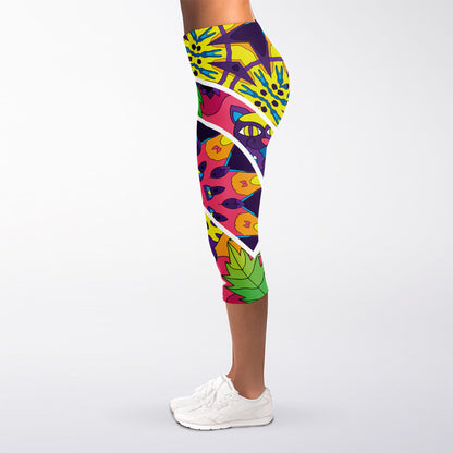 Psychedelic Hippie Peace Sign Print Women's Capri Leggings