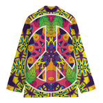 Psychedelic Hippie Peace Sign Print Women's Cotton Blazer