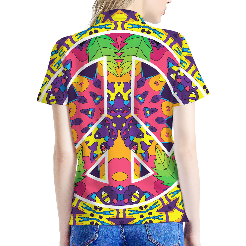 Psychedelic Hippie Peace Sign Print Women's Polo Shirt
