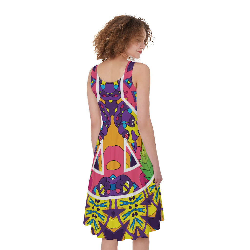 Psychedelic Hippie Peace Sign Print Women's Sleeveless Dress