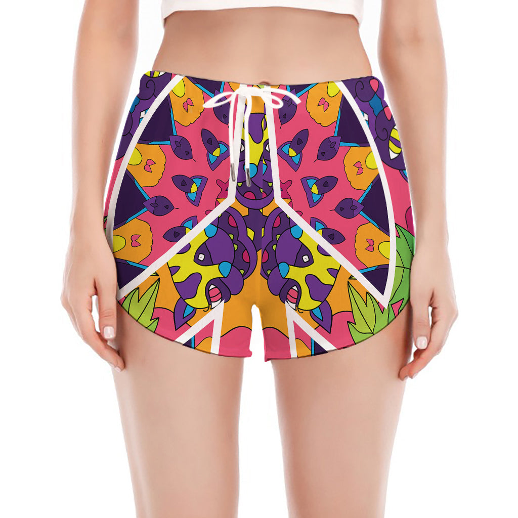 Psychedelic Hippie Peace Sign Print Women's Split Running Shorts