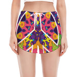 Psychedelic Hippie Peace Sign Print Women's Split Running Shorts