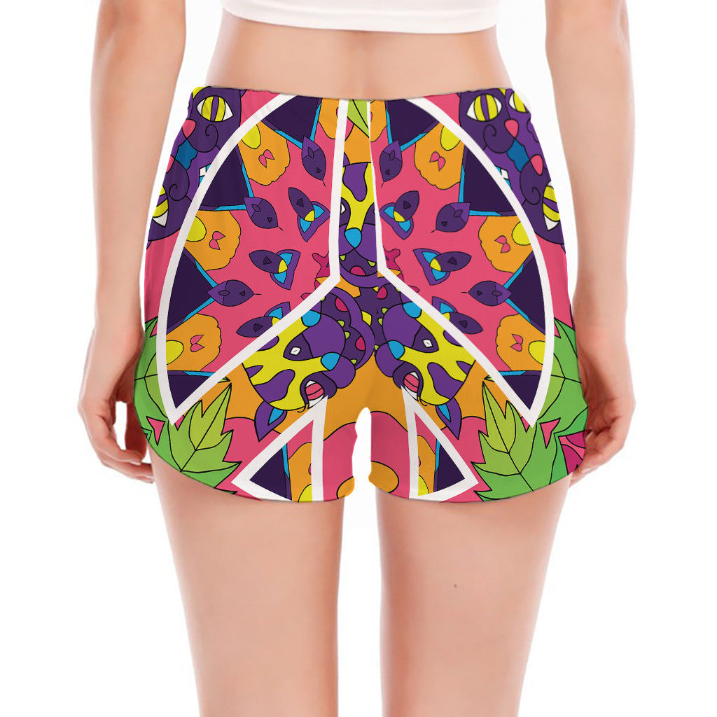 Psychedelic Hippie Peace Sign Print Women's Split Running Shorts