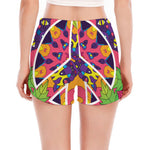 Psychedelic Hippie Peace Sign Print Women's Split Running Shorts