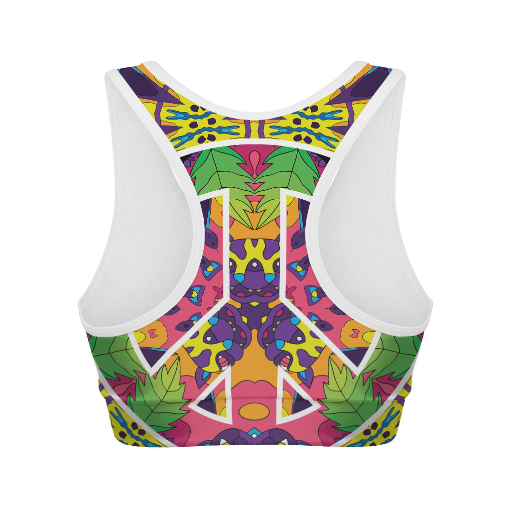 Psychedelic Hippie Peace Sign Print Women's Sports Bra