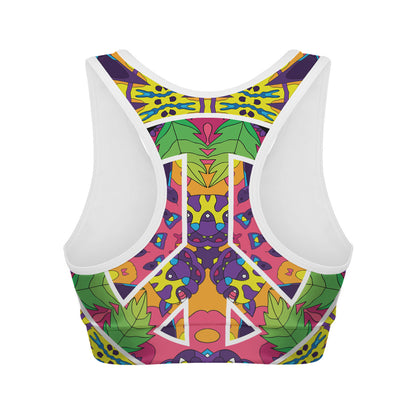 Psychedelic Hippie Peace Sign Print Women's Sports Bra