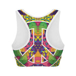 Psychedelic Hippie Peace Sign Print Women's Sports Bra