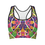 Psychedelic Hippie Peace Sign Print Women's Sports Bra