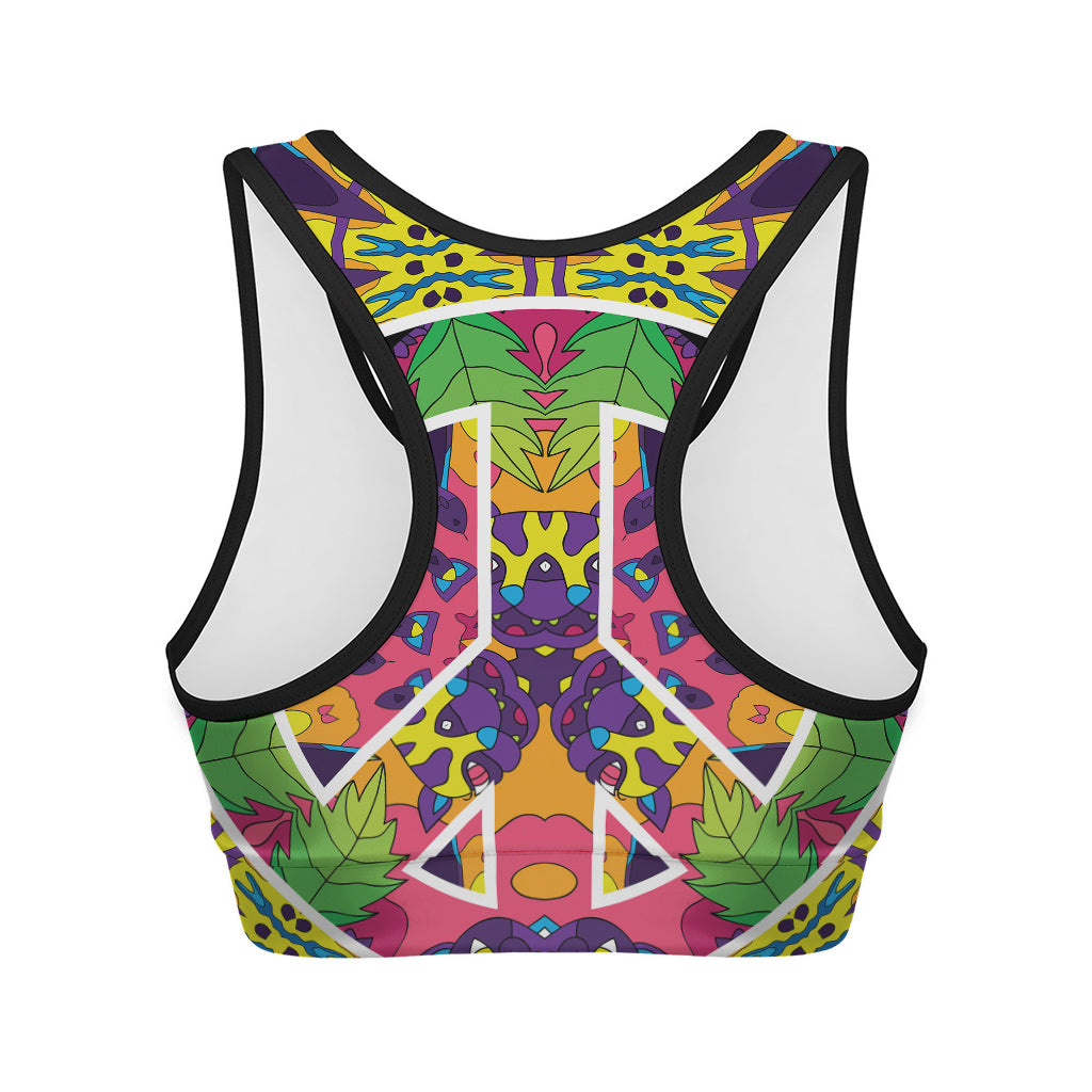 Psychedelic Hippie Peace Sign Print Women's Sports Bra