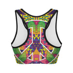 Psychedelic Hippie Peace Sign Print Women's Sports Bra