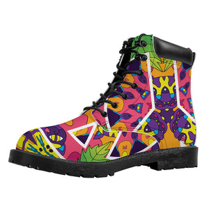 Psychedelic Hippie Peace Sign Print Work Boots