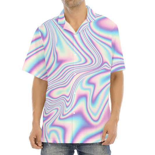 Psychedelic Holographic Print Aloha Shirt