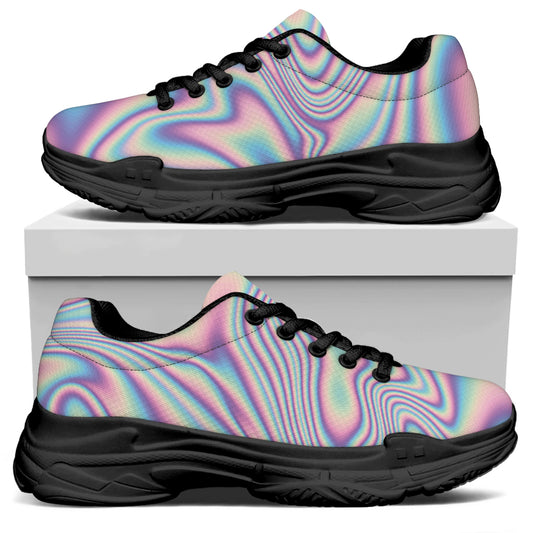 Psychedelic Holographic Print Black Chunky Shoes