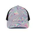 Psychedelic Holographic Print Black Mesh Trucker Hat