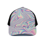 Psychedelic Holographic Print Black Mesh Trucker Cap