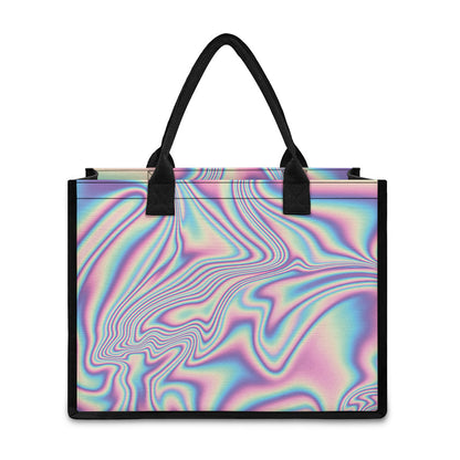 Psychedelic Holographic Print Canvas Tote Bag