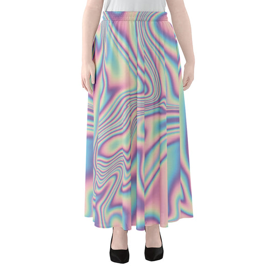 Psychedelic Holographic Print Chiffon Maxi Skirt