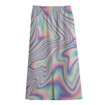 Psychedelic Holographic Print Cotton Front Slit Maxi Skirt