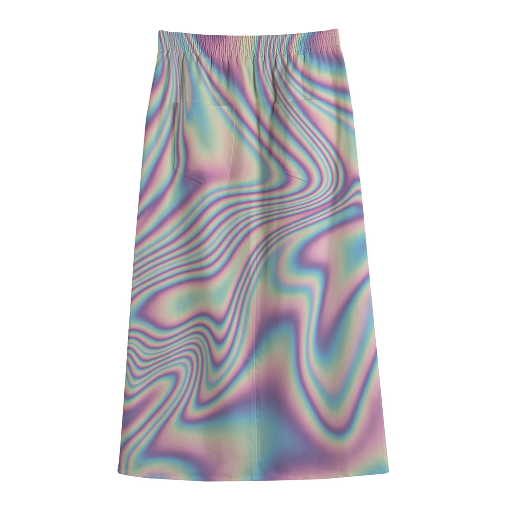 Psychedelic Holographic Print Cotton Front Slit Maxi Skirt