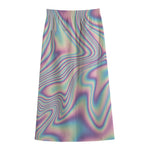 Psychedelic Holographic Print Cotton Front Slit Maxi Skirt