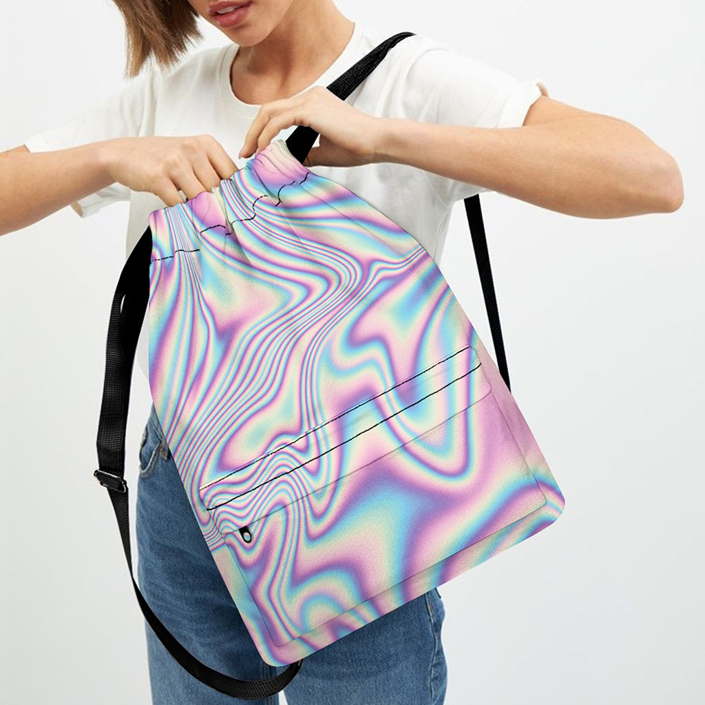 Psychedelic Holographic Print Drawstring Backpack