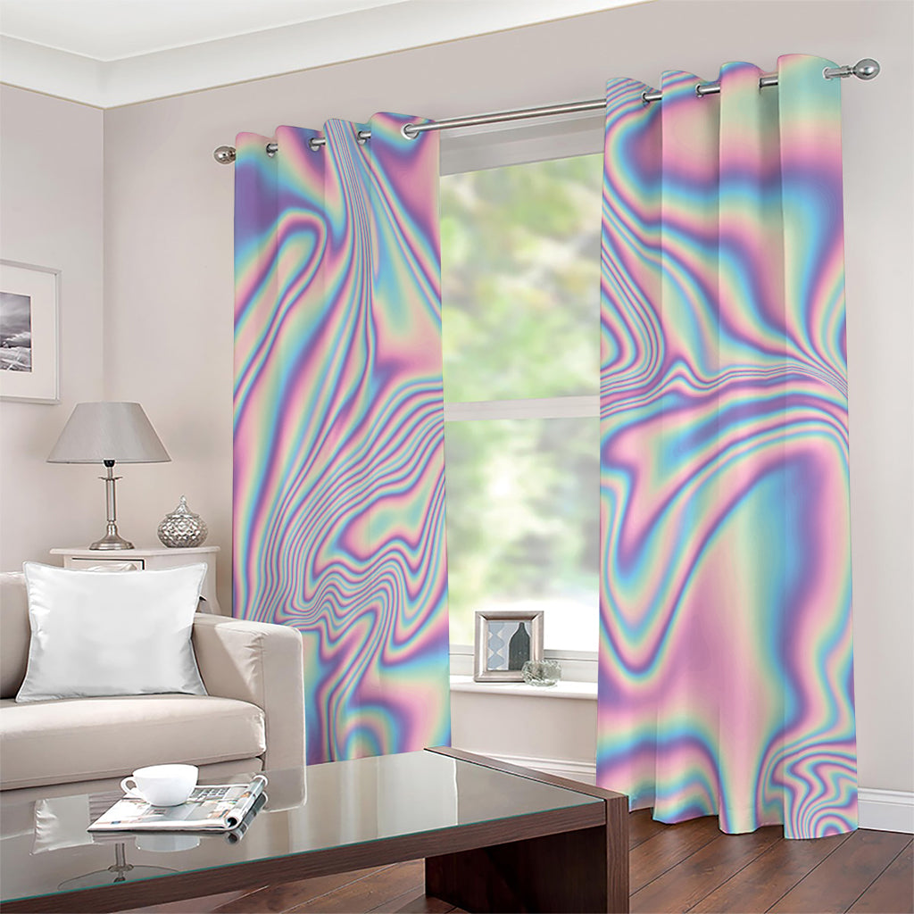 Psychedelic Holographic Print Extra Wide Grommet Curtains