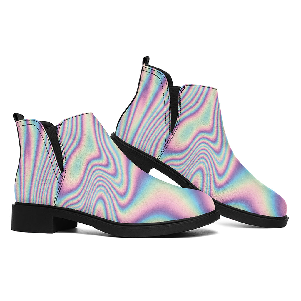 Psychedelic Holographic Print Flat Ankle Boots