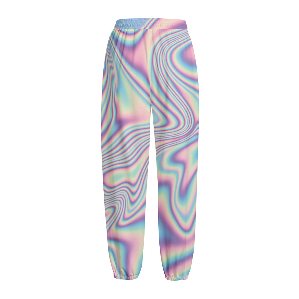 Psychedelic Holographic Print Fleece Lined Knit Pants