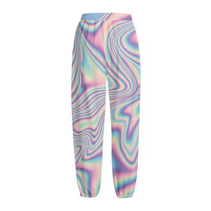 Psychedelic Holographic Print Fleece Lined Knit Pants