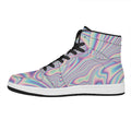 Psychedelic Holographic Print High Top Leather Sneakers